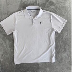 Under Armour HeatGear Polo Shirt Mens 2XL White Athletic Golf Dadcore Minimalist